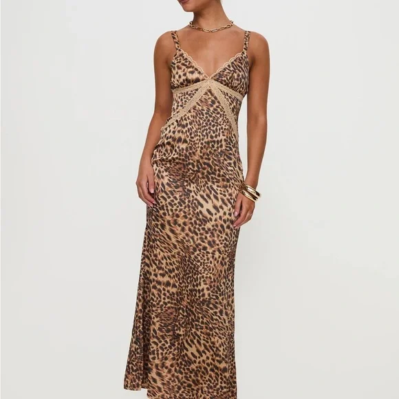 Leopard Print Satin Slip Dress - Picture 5 of 7